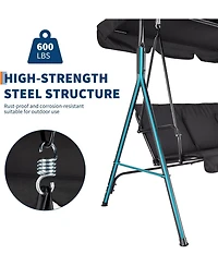 gaomon 3-Seat Patio Swing Chair With Adjustable Canopy And Thick Waterproof Cushions, Outdoor Steel Frame Porch