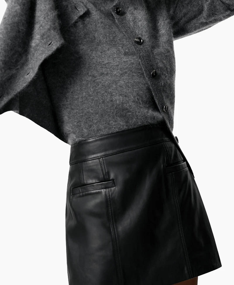 Reiss Women's Leather Welt-Pocket Mini Skirt