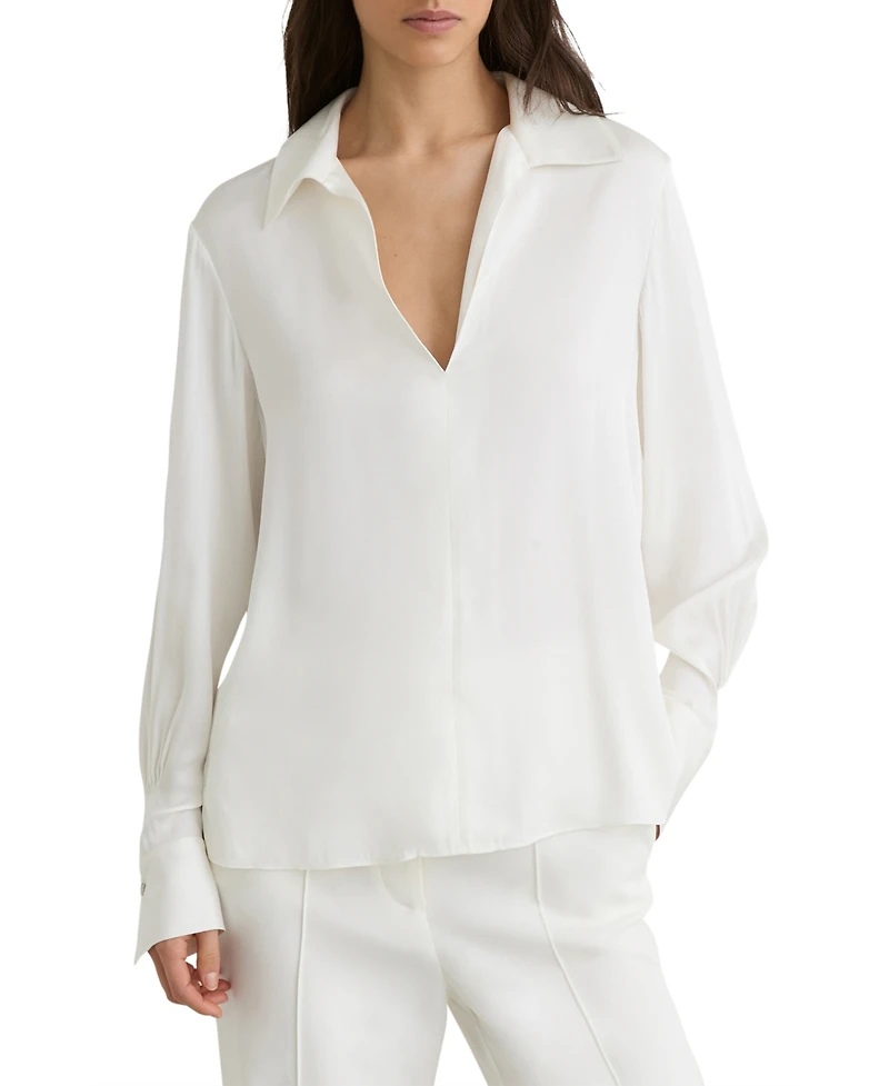 Reiss Women's Silk-Blend Open-Collar Shirt