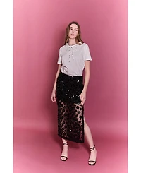 English Factory Women's Flower Sequin Sheer Midi Skirt