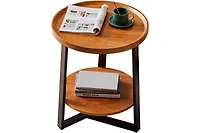 gaomon 2-Tier Round Side Table With Storage Shelf, 19.7" x 23.6" Small End Table With Wood Top And Metal Frame