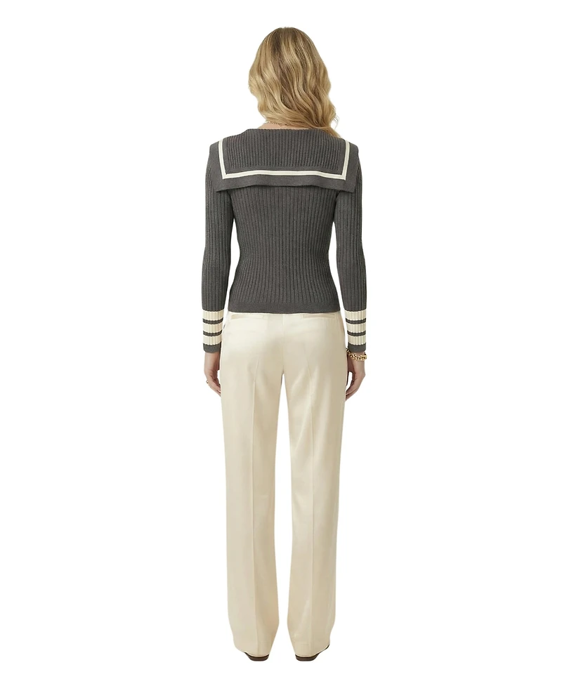 Modenaire Women's Ribbed Knit Sailor Collar Cardigan