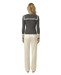 Modenaire Women's Ribbed Knit Sailor Collar Cardigan