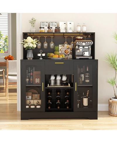 Aheaplus Kitchen Wine Bar Cabinet with Rack and Door, Coffee Buffet Table Storage Drawer