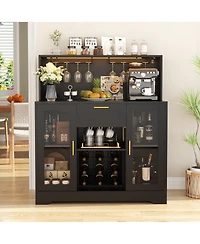 Aheaplus Kitchen Wine Bar Cabinet with Rack and Door, Coffee Buffet Table Storage Drawer