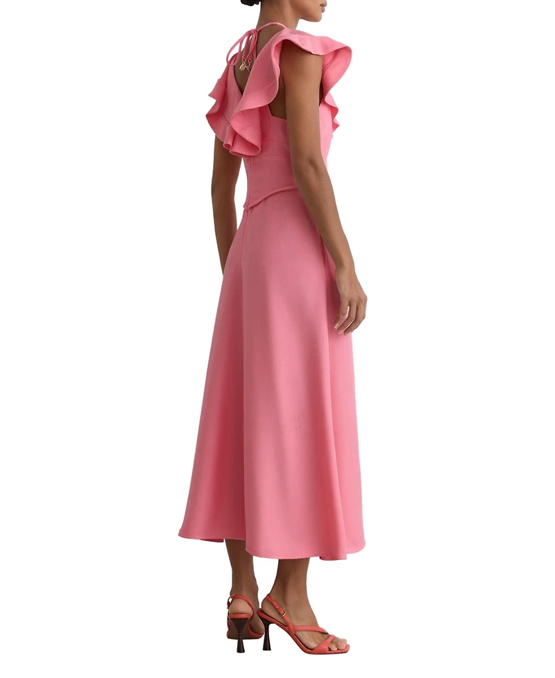 Reiss Women's Ruffle Tie-Neck Keyhole Midi Dress
