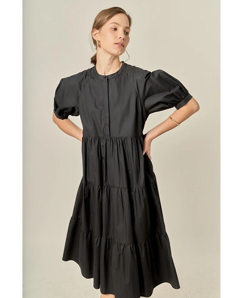 English Factory Women's Short Puff Sleeve Midi Dress