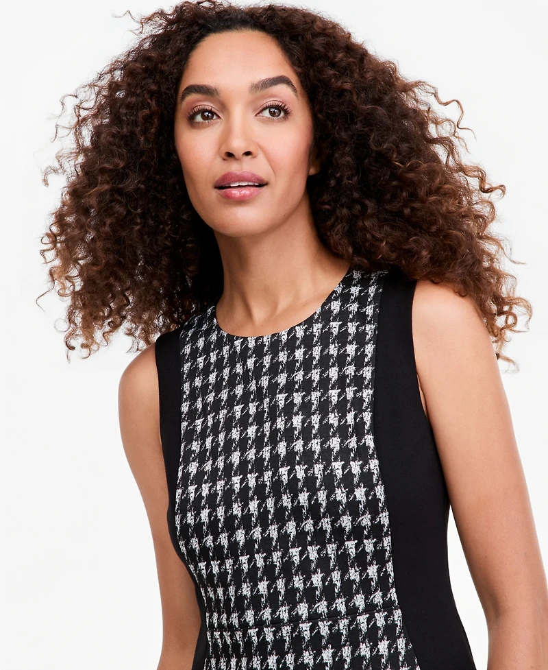 Kasper Women's Combo Princess Seam Sheath Houndstooth Dress