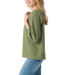 Gloria Vanderbilt Women's Round Neck Peasant-Style Top
