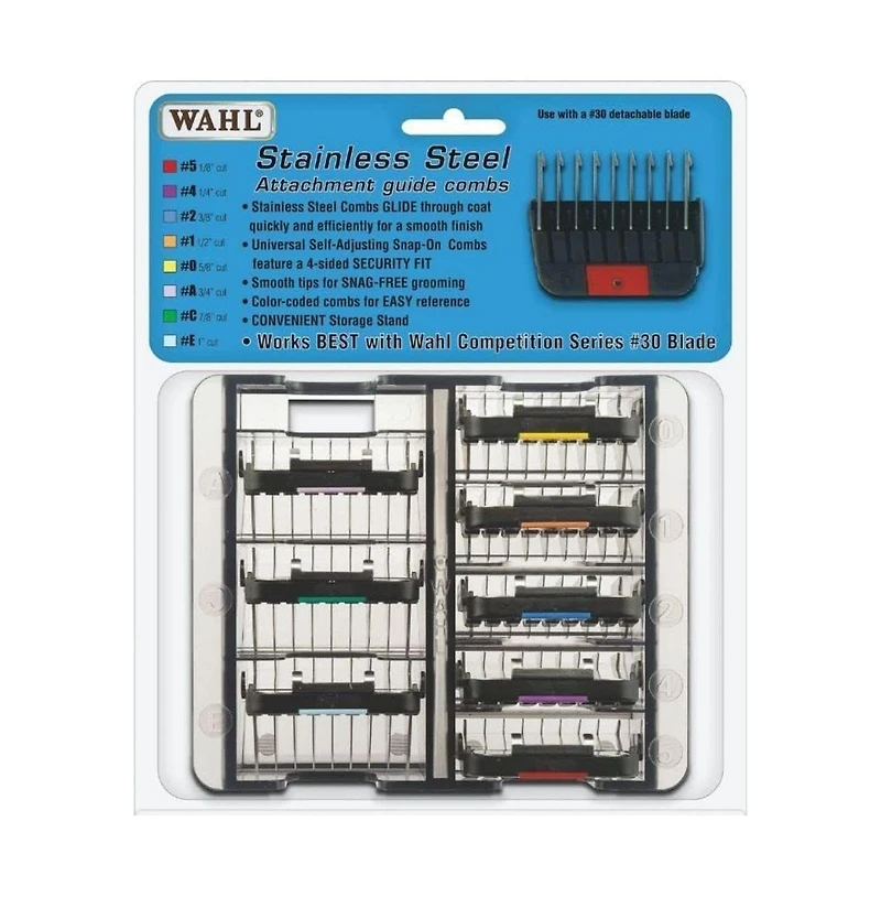 Wahl Professional Animal Stainless Steel Attachment Guide Comb Set for Detachable Blade Pet, Dog, Cat, and Horse Clippers