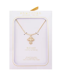 Unwritten Imitation Pearl and Cubic Zirconia Gold-Tone Plated Cross Pendant Necklace