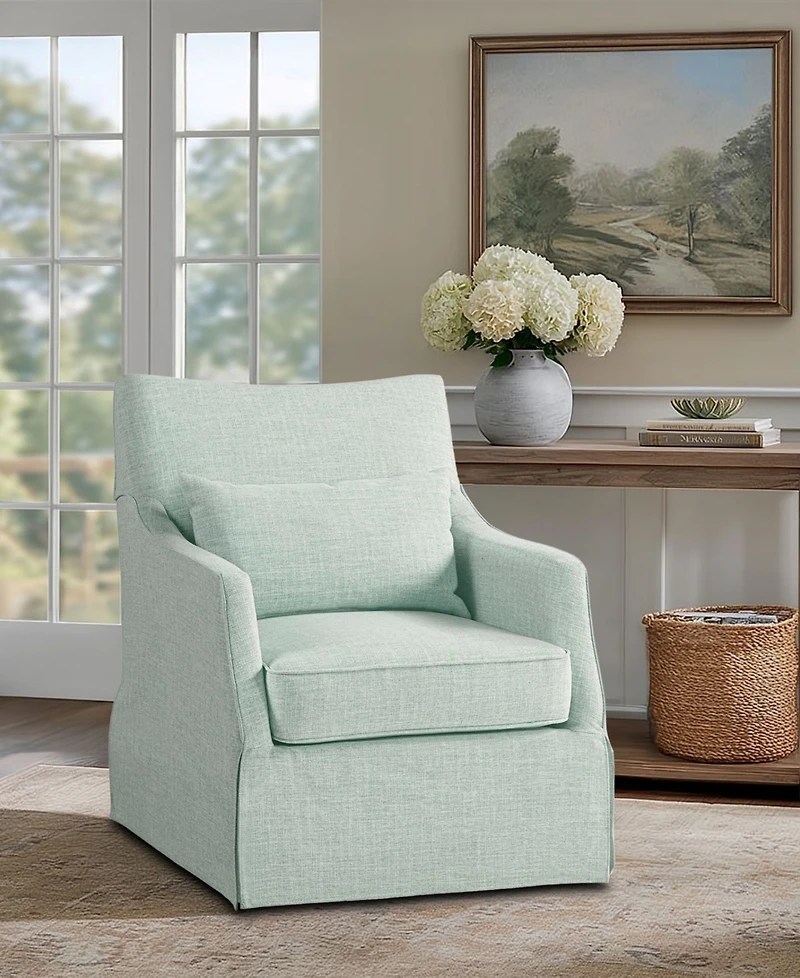 Martha Stewart Collection London 28" Fabric Skirted Swivel Armchair with Lumbar Pillow