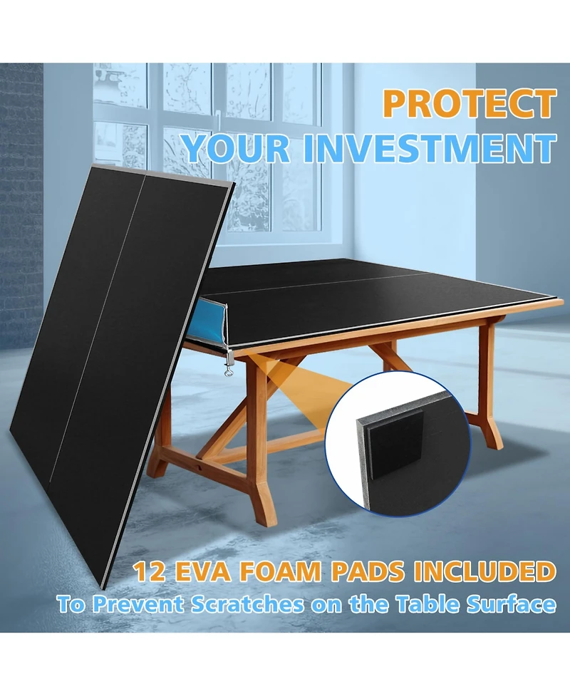 Rainsken 8FT Mid-Size Ping Pong Conversion Top, Foldable and Portable Tennis Table Top with Net, Single Side Upright for Indoor Games