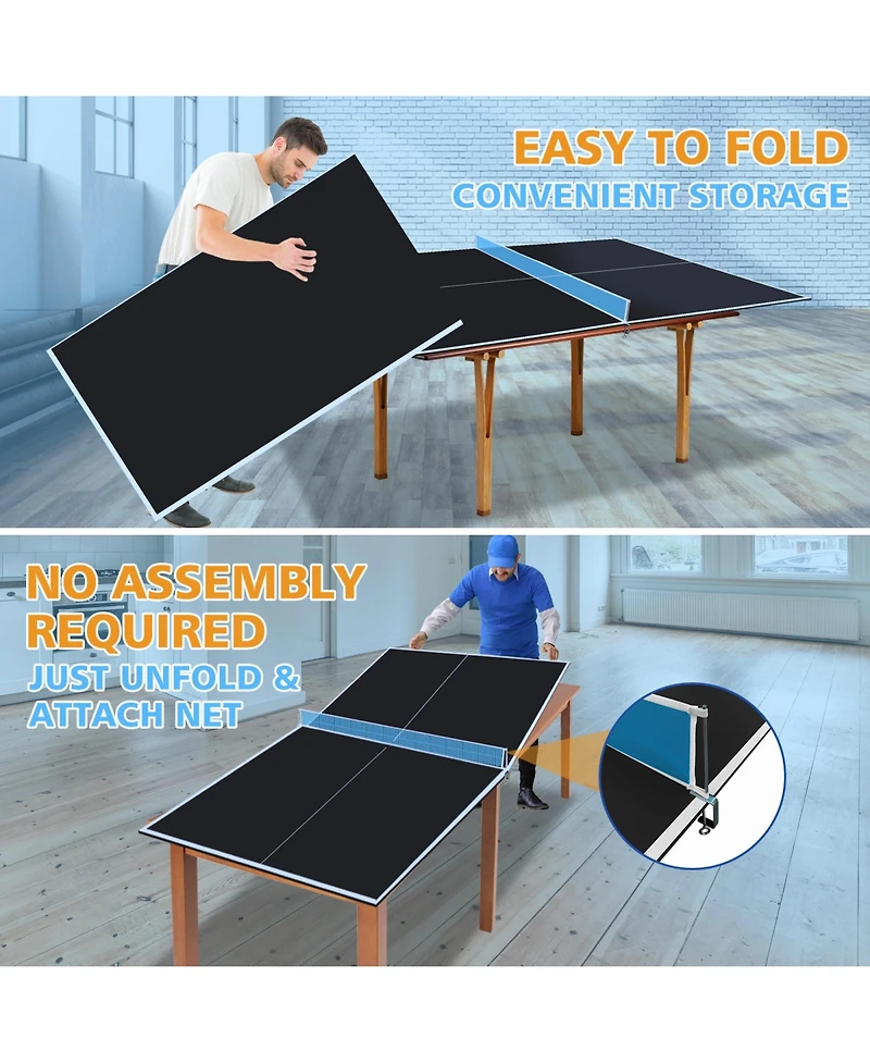 Rainsken 8FT Mid-Size Ping Pong Conversion Top, Foldable and Portable Tennis Table Top with Net, Single Side Upright for Indoor Games