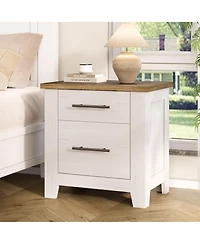 homfan Farmhouse Nightstand with 2 Drawers, Space Saving End Table for Bedroom and Living Room, Supports 170 Lbs