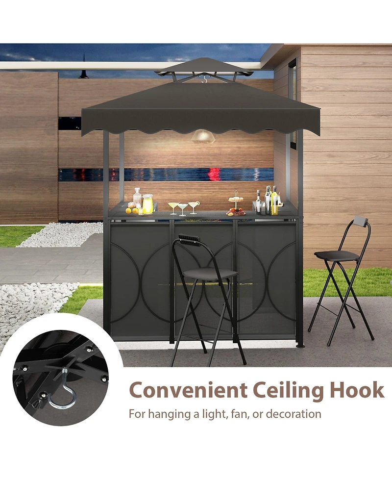 Sugift Outdoor Grill Gazebo with Double-Tier Canopy and 2 Bar Chairs