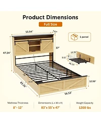 Lucky One Farmhouse Full Size Bed Frame with Storage Headboard and Drawers