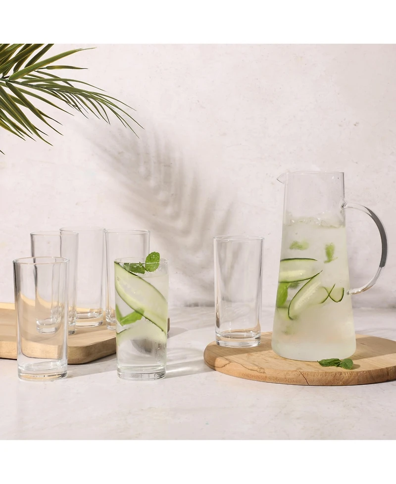 Gibson Home Boozy Brunch 7 Piece Glass Pitcher and Tumbler Set - 1.5L Pitcher with Six 13-14oz Tumblers, Everyday Beverage Set