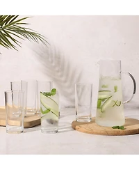 Gibson Home Boozy Brunch 7 Piece Glass Pitcher and Tumbler Set - 1.5L Pitcher with Six 13-14oz Tumblers, Everyday Beverage Set