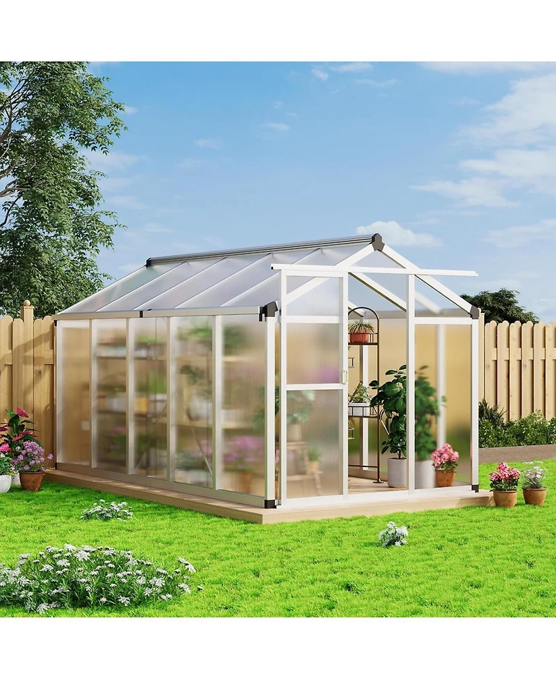 gaomon 6x10 feet Walk-In Greenhouse, Polycarbonate Panels, Adjustable Roof Vent & Sliding Door, Aluminum Frame, Garden & Patio