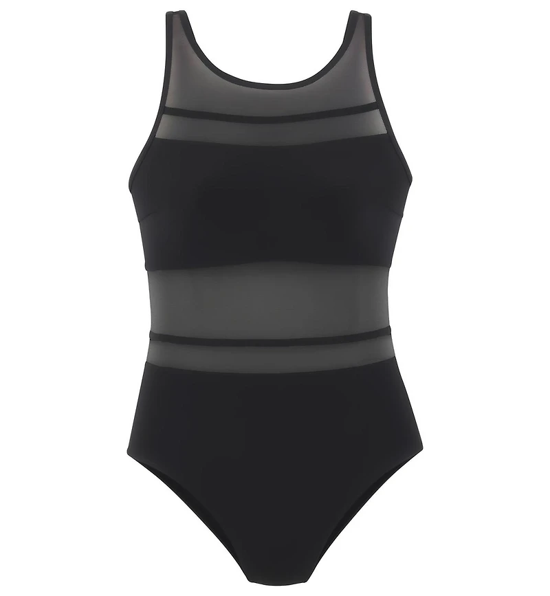 Lascana Women's Scoop Neck Mesh Detail One Piece Swimsuit Bra Sizing