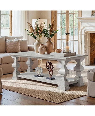 Homsee Solid Wood Coffee Table - 46.1"x22.4"x19.1" Modern Living Room Center Rustic Wood End Table Storage Ottoman