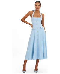 Miss Circle Women's Gillian Mist Blue Halter A-Line Midi Dress