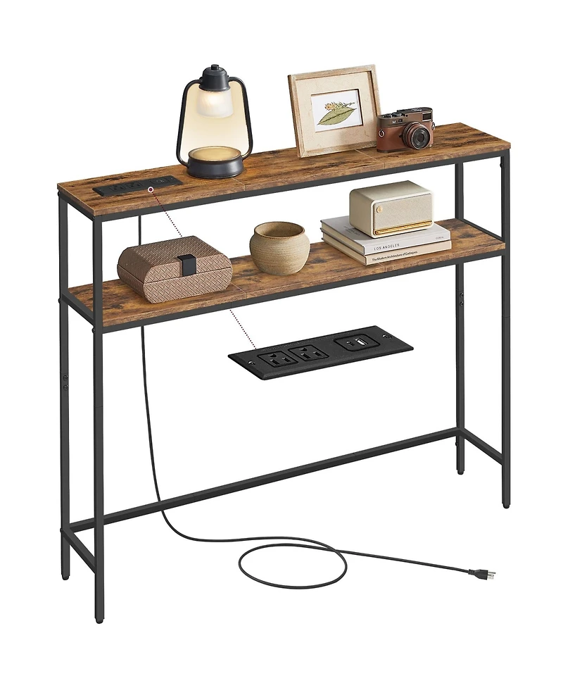Slickblue 2-Tier Sofa Table with Built-In Power Outlet and Storage Shelves
