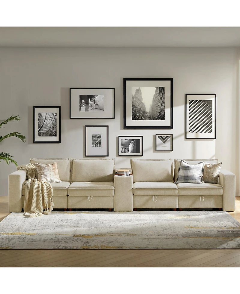 Hulala Home Buelow 148" Modern Storage Sectional Sofa With Charging Station And Middle Compartment
