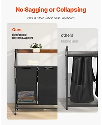 Ecooso 2-Tier Laundry Sorter, 2-Section Rolling Hamper with Wood Top, Ladder Shelves, Metal Frame, 600D Oxford Cloth Bags