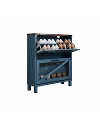 Yigii Farmhouse Shoe Cabinet 2 Flip Drawers Mesh Doors Adjustable Shelves Wooden Organizer for Entryway
