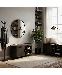 Yigii 43" Shoe Bench Storage Sliding Door Adjustable Shelf Fluted Cushion Entryway Hallway Living Room