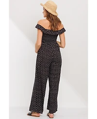 Hello Miz Maternity Smocked Wide Leg Off the Shoulder Jumpsuit with Pockets