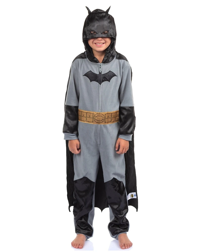 Batman Boys' Kids Union Suit One-Piece Pajama With Hooded Mask Cape Sleepwear Loungewear