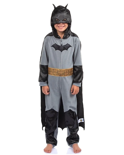 Batman Boys' Kids Union Suit One-Piece Pajama With Hooded Mask Cape Sleepwear Loungewear