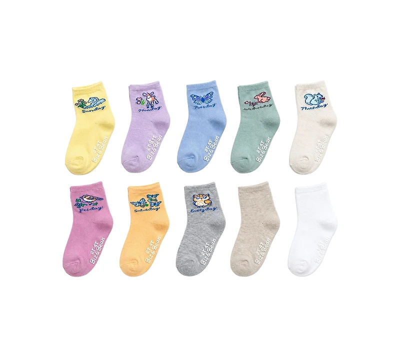 Rainbow Sugar Biz & Bean Toddler Boys' and Girls' 2T-4T Grippers Socks, 10-Pack