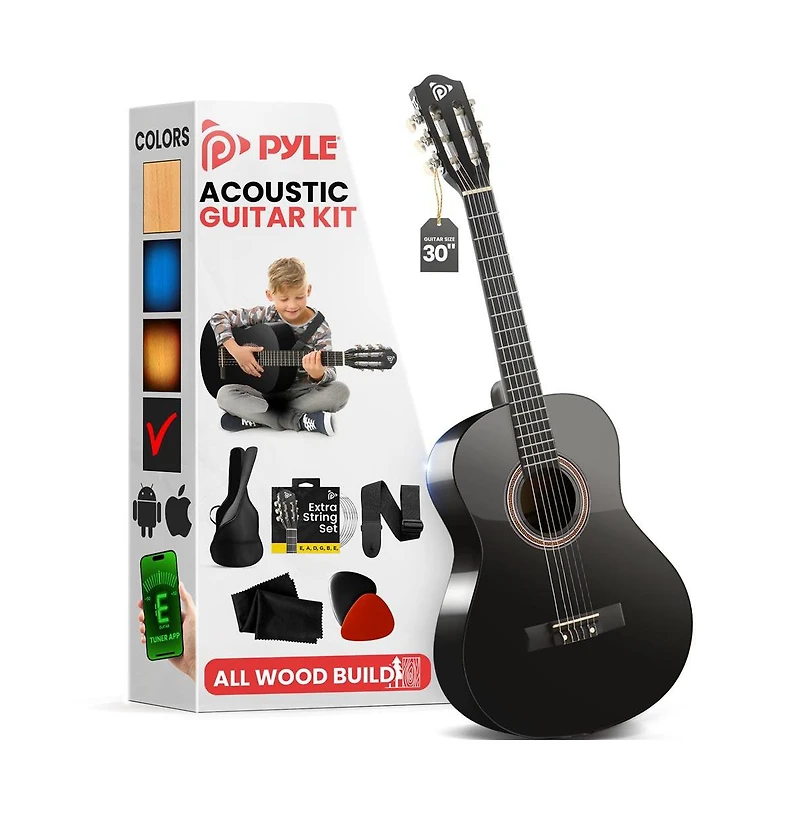 Pyle 6-String Classic Nylon String Guitar, 30 Acoustic Junior Scale with Digital Tuner and Accessory Kit