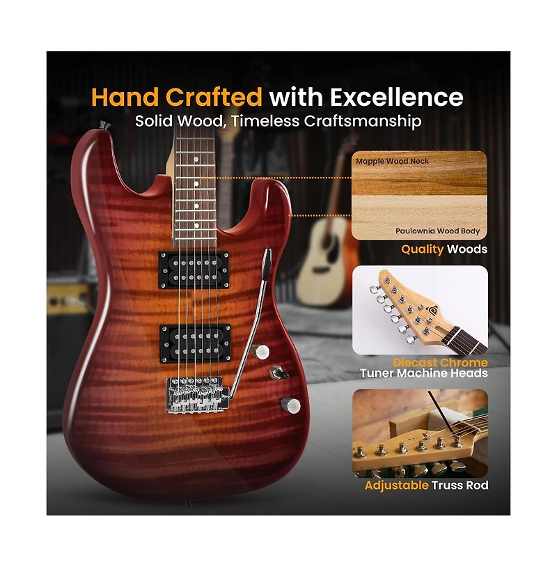 Pyle 6-String Electric Guitar Kit- Includes Amplifier with Accessory Kit
