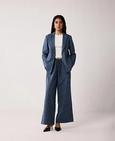 Reistor Women's Wide-leg Drawstring Pants with Stripes