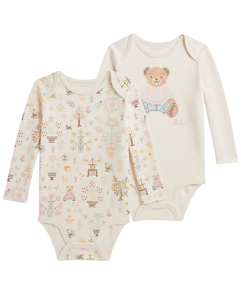 Polo Ralph Lauren Baby Girls' Bear Cotton Bodysuit, 2-Pack