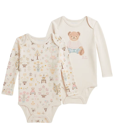 Polo Ralph Lauren Baby Girls' Bear Cotton Bodysuit, 2-Pack