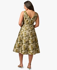 Adrianna Papell Plus Floral Jacquard Boat Neck Midi Dress
