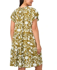 Msk Plus Split Tie Neck Short-Sleeve A-Line Dress