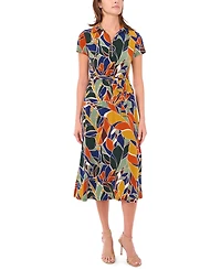 Msk Petite Short-Sleeve Collared Belted Midi Dress
