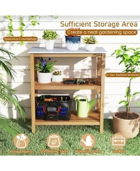 Sugift 3-Tier Garden Potting Bench Table with Marble-Like Countertop