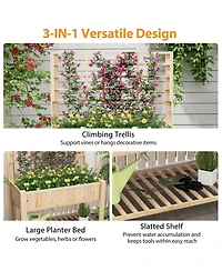 Sugift Raised Garden Bed With Trellis Wooden Elevated Planter Box With Legs
