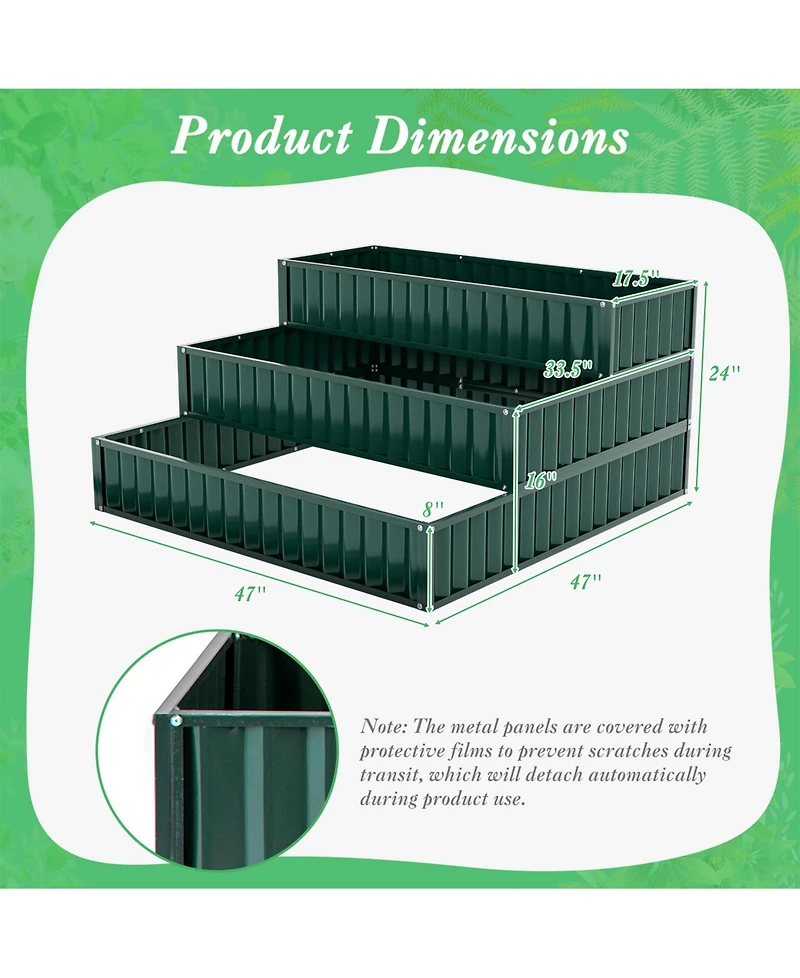 Sugift Heavy-Duty Metal Outdoor 3-Tier Raised Garden Bed Planter Box