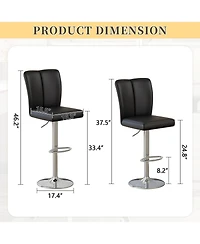 Rainsken Adjustable Bar Stools Set of 2, Swivel Pu Leather Chair with Back, Armless Upholstered Barstools, for Dining Room, Kitchen Island