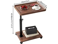 gaomon C-Shaped Adjustable Height End Table, 360degree(s) Swivel Tv Tray with Wheels, Wood and Metal Sofa Table for Living Room