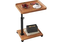 gaomon C-Shaped Adjustable Height End Table, 360degree(s) Swivel Tv Tray with Wheels, Wood and Metal Sofa Table for Living Room